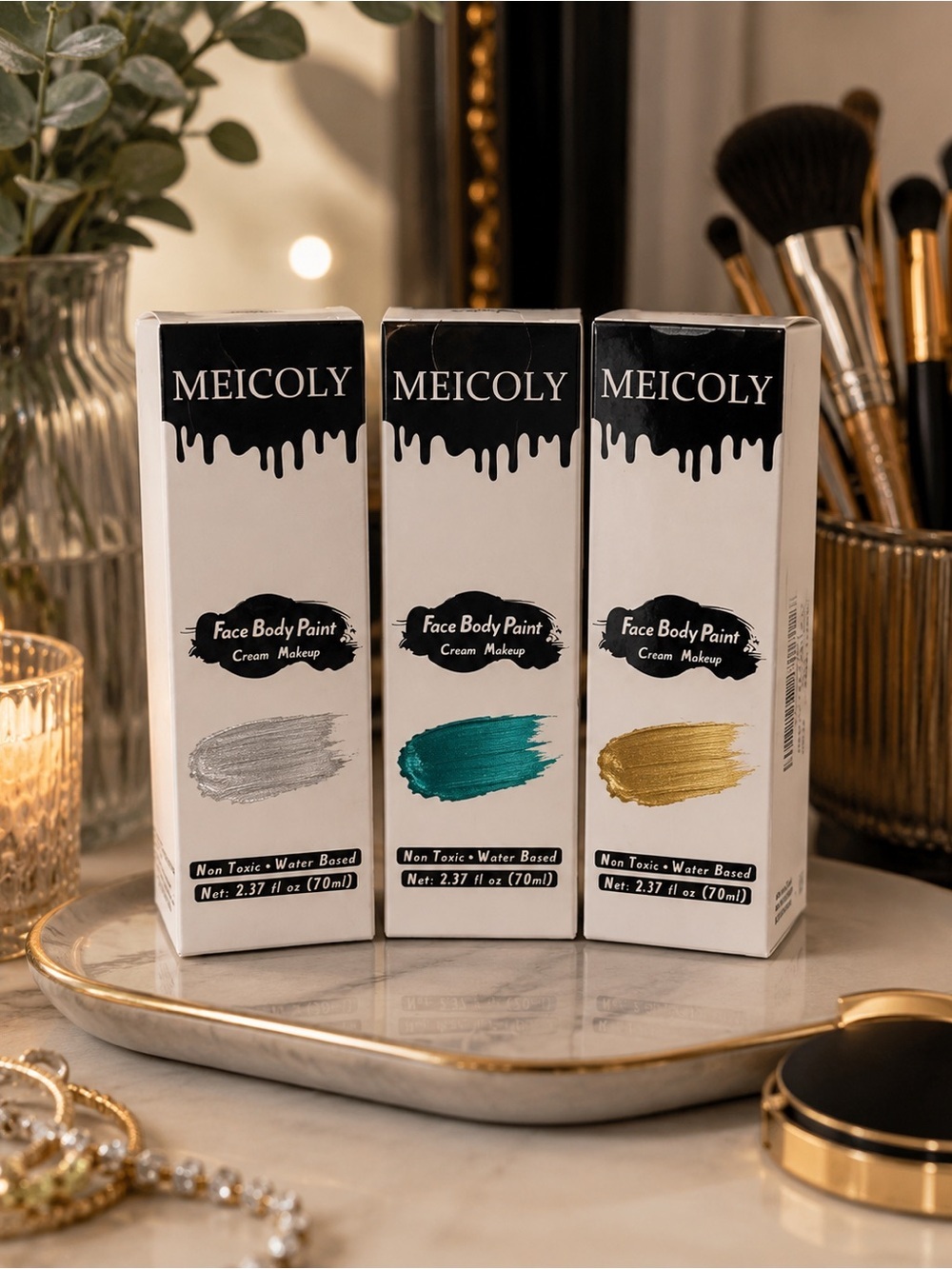 Meicoly Face & Body Paint Set of 3 Metallic Cream Makeup Cosplay Halloween